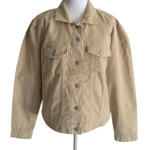 NWT GAP Women’s Large Beige Puff Sleeve Corduroy Casual Button Front Jacket